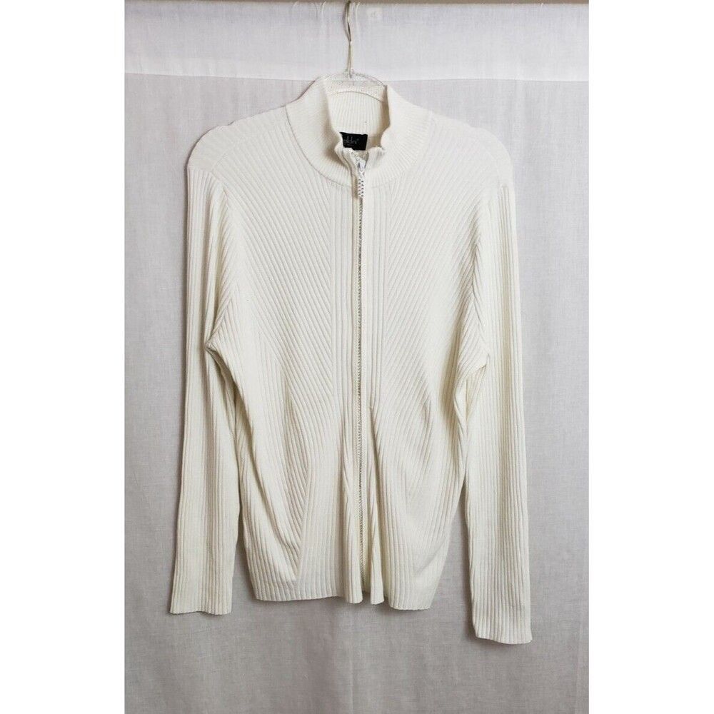 Belldini Sweater Mock Neck Zipper Front Ribbed Winter White Plus 2X Glam Cozy